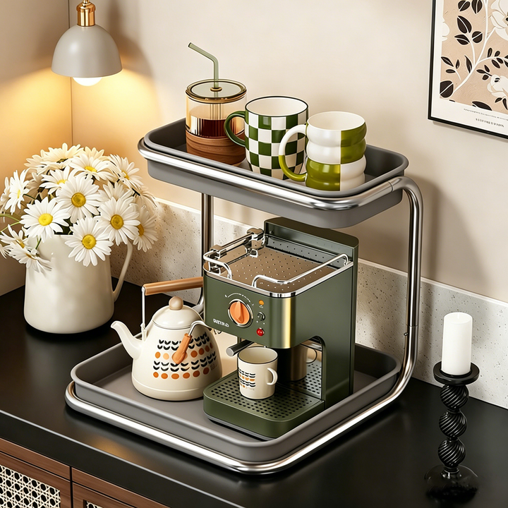 Modern Minimalist Carbon Steel Space-Saving Cup Holder Organizer Storage Shelf 2-Tier For Entryway &amp; Living Room