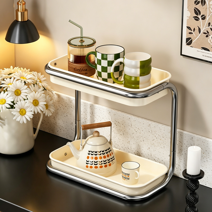 Modern Minimalist Carbon Steel Space-Saving Cup Holder Organizer Storage Shelf 2-Tier For Entryway &amp; Living Room