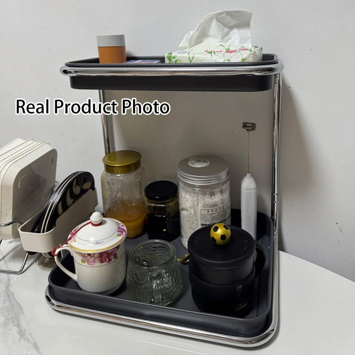 Modern Minimalist Carbon Steel Space-Saving Cup Holder Organizer Storage Shelf 2-Tier For Entryway &amp; Living Room