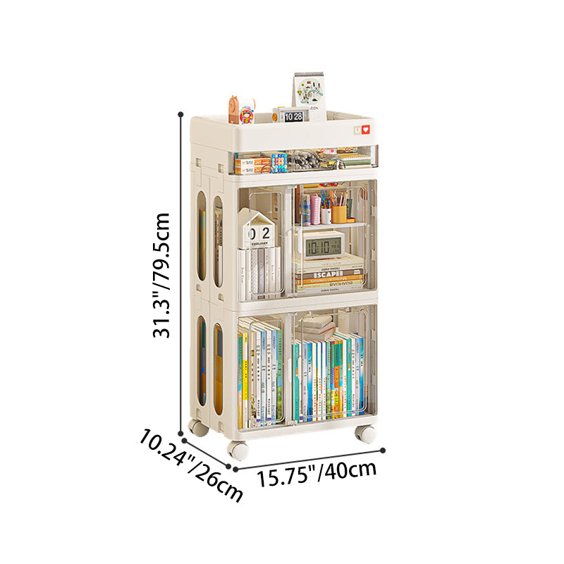 Modern Minimalist PP &amp; ABS &amp; HIPS &amp; PET Space-Saving Rectangular Folding Bookcase With Doors &amp; Wheels Storage Cabinet 1-4 Tier For Living Room