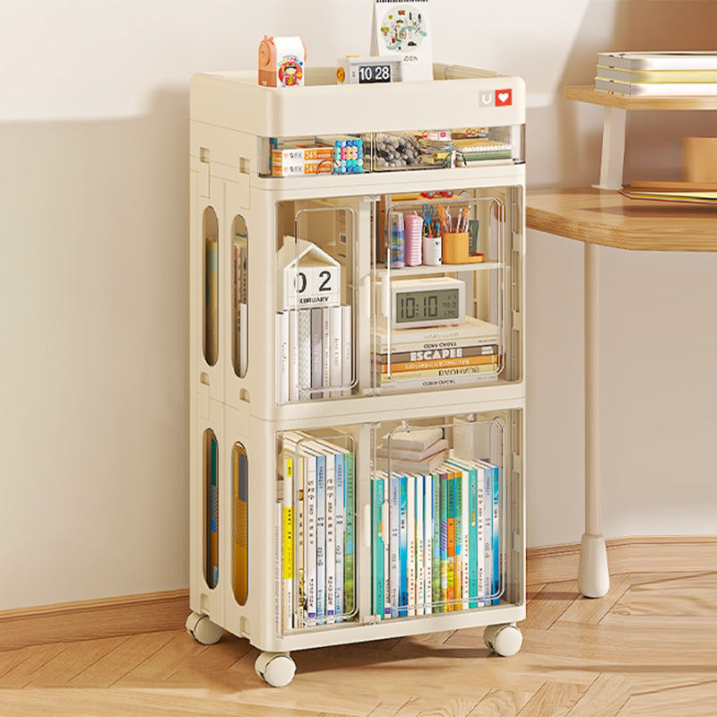 Modern Minimalist PP &amp; ABS &amp; HIPS &amp; PET Space-Saving Rectangular Folding Bookcase With Doors &amp; Wheels Storage Cabinet 1-4 Tier For Living Room