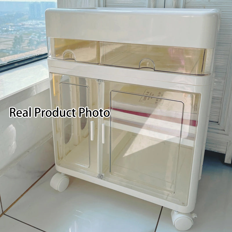 Modern Minimalist PP &amp; ABS &amp; HIPS &amp; PET Space-Saving Rectangular Folding Bookcase With Doors &amp; Wheels Storage Cabinet 1-4 Tier For Living Room