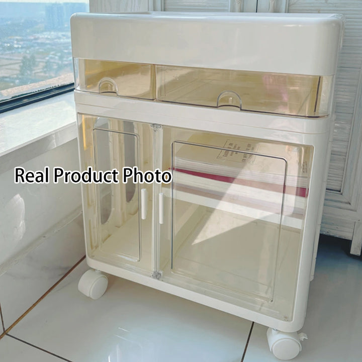 Modern Minimalist PP &amp; ABS &amp; HIPS &amp; PET Space-Saving Rectangular Folding Bookcase With Doors &amp; Wheels Storage Cabinet 1-4 Tier For Living Room