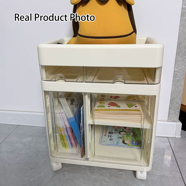 Modern Minimalist PP &amp; ABS &amp; HIPS &amp; PET Space-Saving Rectangular Folding Bookcase With Doors &amp; Wheels Storage Cabinet 1-4 Tier For Living Room
