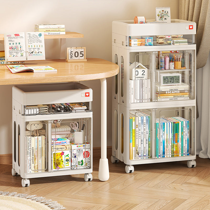Modern Minimalist PP &amp; ABS &amp; HIPS &amp; PET Space-Saving Rectangular Folding Bookcase With Doors &amp; Wheels Storage Cabinet 1-4 Tier For Living Room