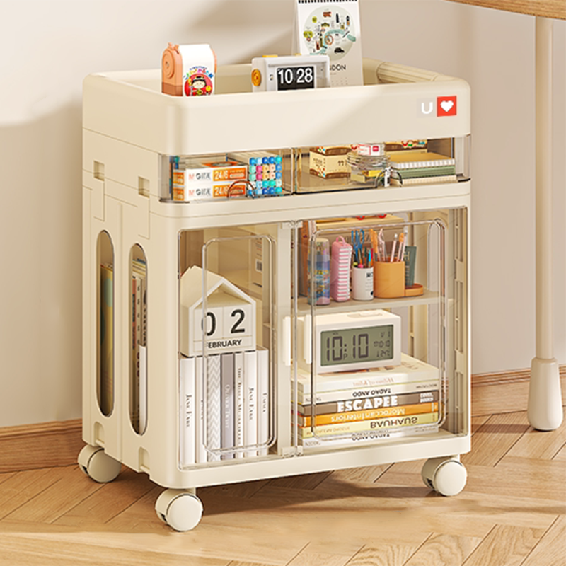 Modern Minimalist PP &amp; ABS &amp; HIPS &amp; PET Space-Saving Rectangular Folding Bookcase With Doors &amp; Wheels Storage Cabinet 1-4 Tier For Living Room
