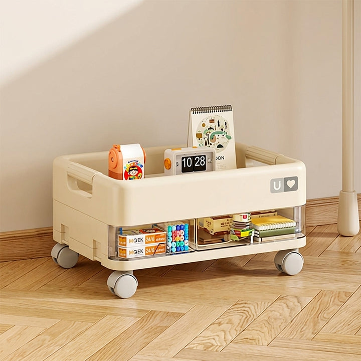 Modern Minimalist PP &amp; ABS &amp; HIPS &amp; PET Space-Saving Rectangular Folding Bookcase With Doors &amp; Wheels Storage Cabinet 1-4 Tier For Living Room