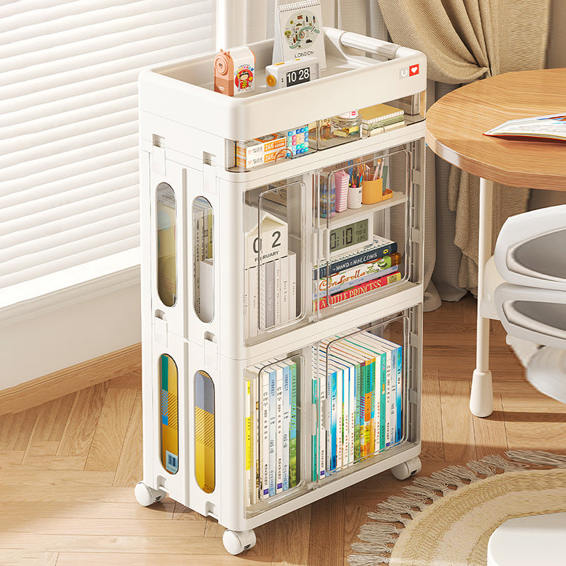 Modern Minimalist PP &amp; ABS &amp; HIPS &amp; PET Space-Saving Rectangular Folding Bookcase With Doors &amp; Wheels Storage Cabinet 1-4 Tier For Living Room