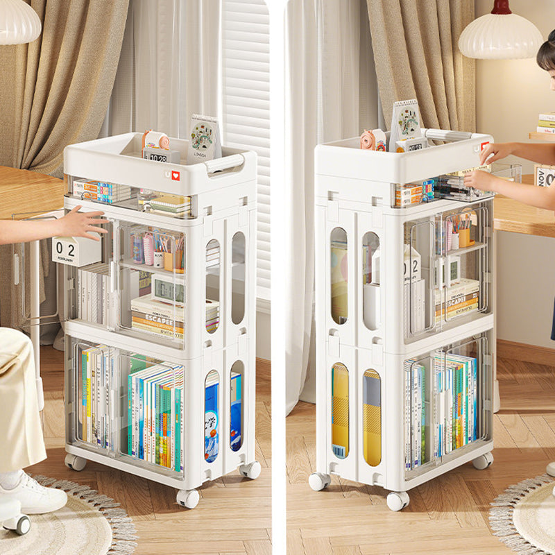 Modern Minimalist PP &amp; ABS &amp; HIPS &amp; PET Space-Saving Rectangular Folding Bookcase With Doors &amp; Wheels Storage Cabinet 1-4 Tier For Living Room