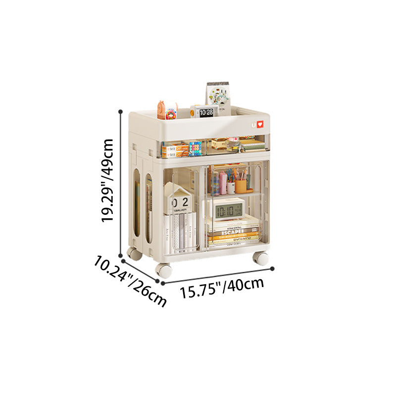 Modern Minimalist PP &amp; ABS &amp; HIPS &amp; PET Space-Saving Rectangular Folding Bookcase With Doors &amp; Wheels Storage Cabinet 1-4 Tier For Living Room