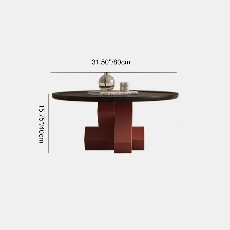 Traditional Luxury Pine Wood Iron Round Geometric Design Decorative 2-Piece Coffee Table Set 1-Tier For Living Room