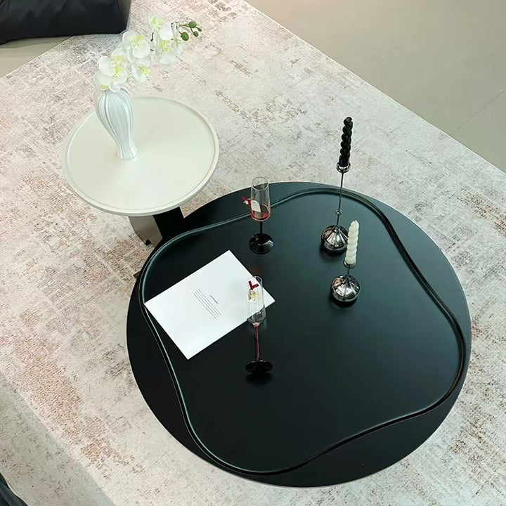 Traditional Luxury Pine Wood Iron Round Geometric Design Decorative 2-Piece Coffee Table Set 1-Tier For Living Room