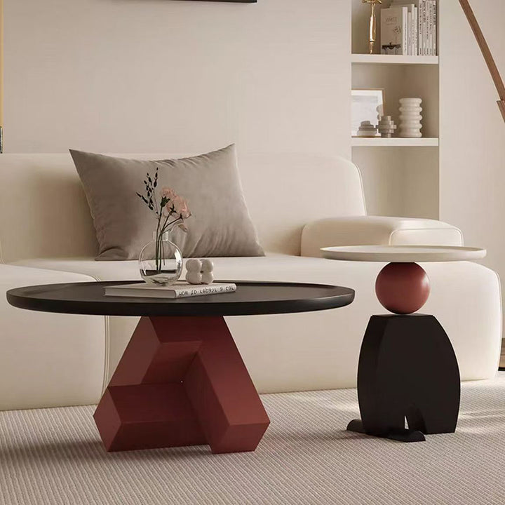 Traditional Luxury Pine Wood Iron Round Geometric Design Decorative 2-Piece Coffee Table Set 1-Tier For Living Room