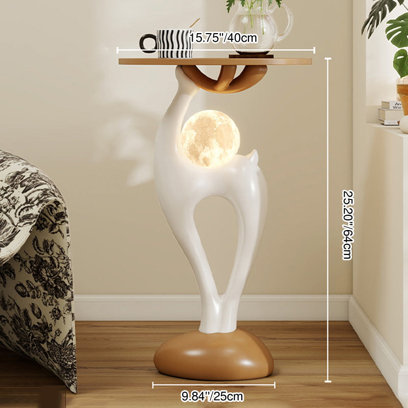 Modern Minimalist MDF Eco-friendly Resin Decorative Deer-Shaped With USB LED Moon Lamp Side Table 1-Tier For Living Room &amp; Entryway