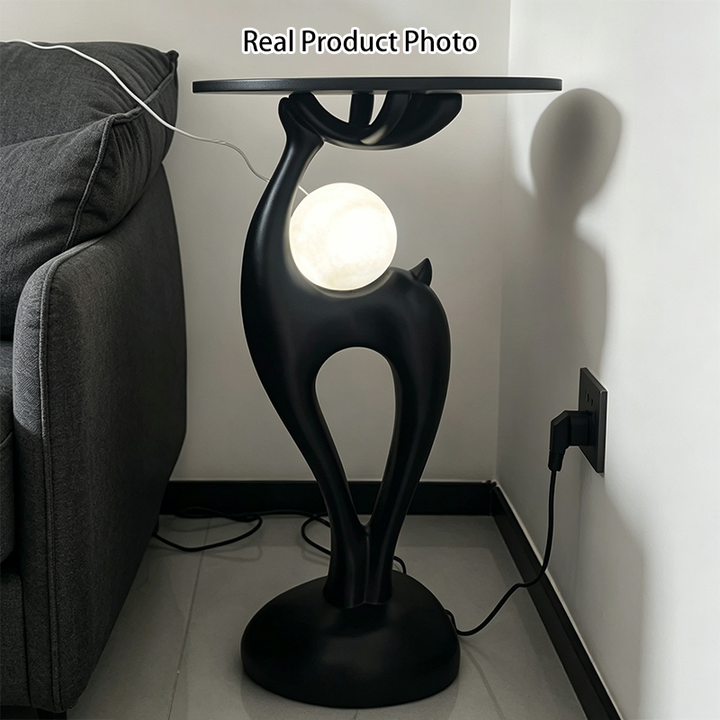Modern Minimalist MDF Eco-friendly Resin Decorative Deer-Shaped With USB LED Moon Lamp Side Table 1-Tier For Living Room &amp; Entryway