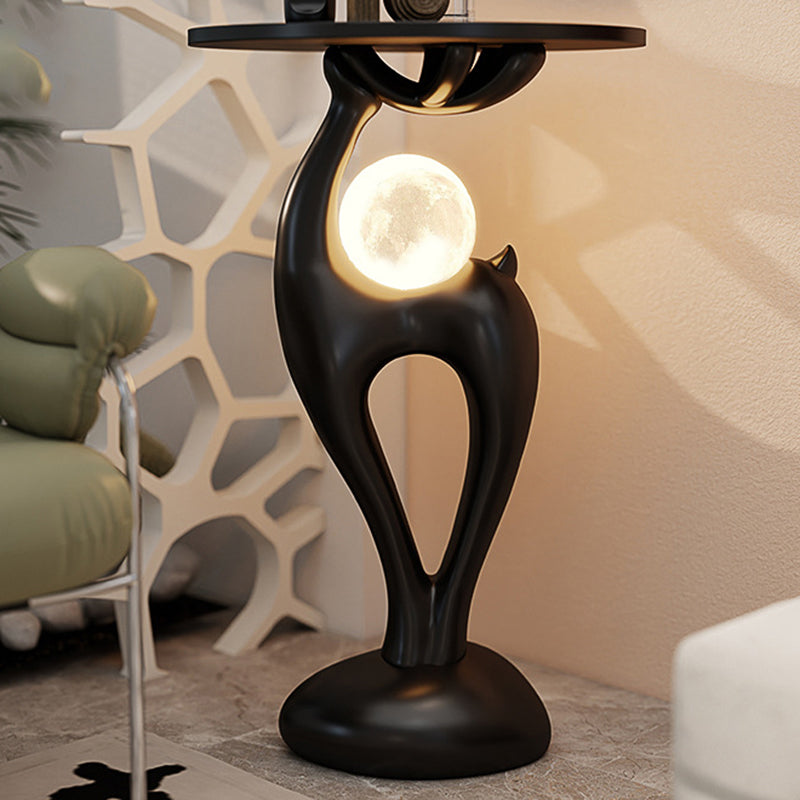 Modern Minimalist MDF Eco-friendly Resin Decorative Deer-Shaped With USB LED Moon Lamp Side Table 1-Tier For Living Room &amp; Entryway