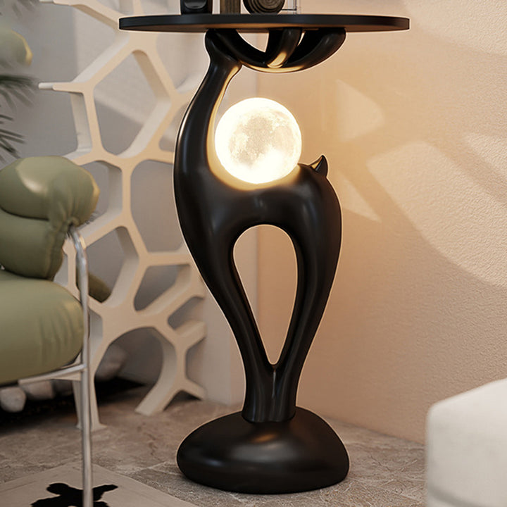 Modern Minimalist MDF Eco-friendly Resin Decorative Deer-Shaped With USB LED Moon Lamp Side Table 1-Tier For Living Room &amp; Entryway