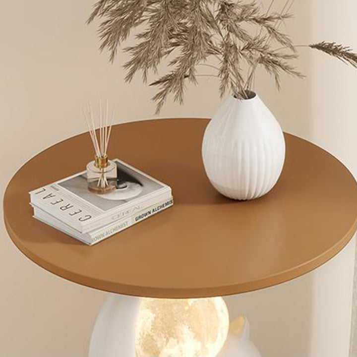 Modern Minimalist MDF Eco-friendly Resin Decorative Deer-Shaped With USB LED Moon Lamp Side Table 1-Tier For Living Room &amp; Entryway