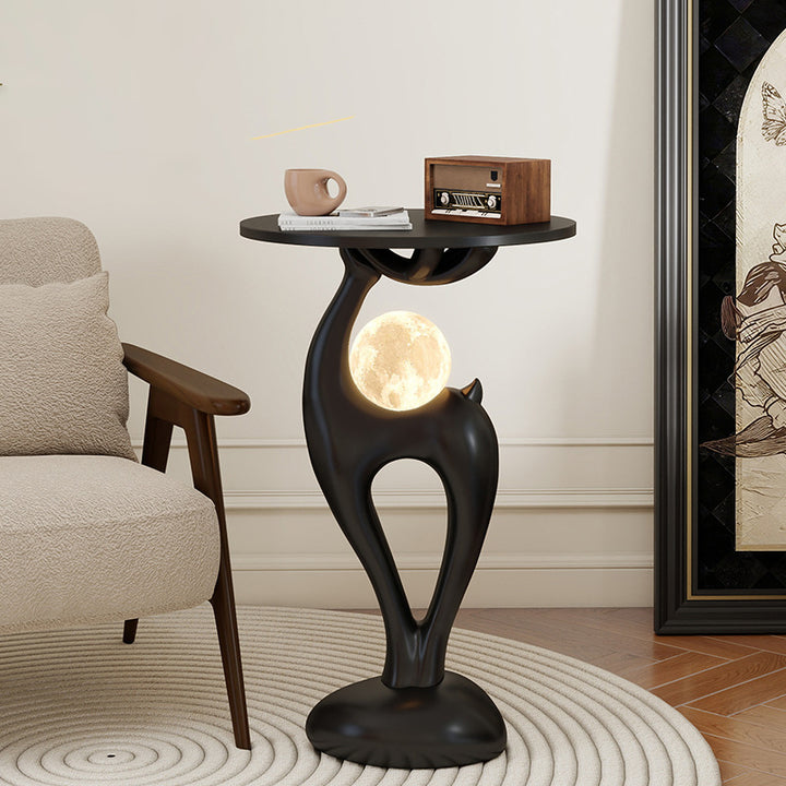 Modern Minimalist MDF Eco-friendly Resin Decorative Deer-Shaped With USB LED Moon Lamp Side Table 1-Tier For Living Room &amp; Entryway