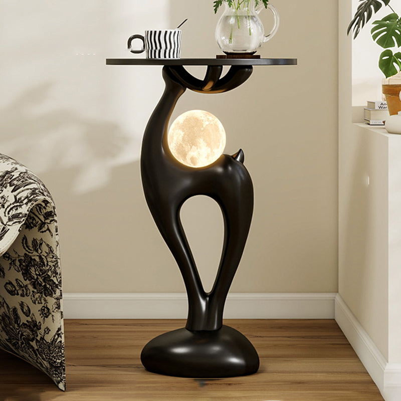 Modern Minimalist MDF Eco-friendly Resin Decorative Deer-Shaped With USB LED Moon Lamp Side Table 1-Tier For Living Room &amp; Entryway