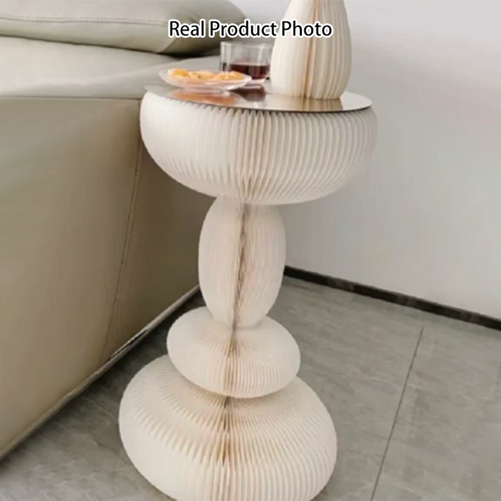 Modern Minimalist Kraft Paper Acrylic Iron Decorative Round Drum-Shaped Side Table 1-Tier For Bedroom &amp; Living Room