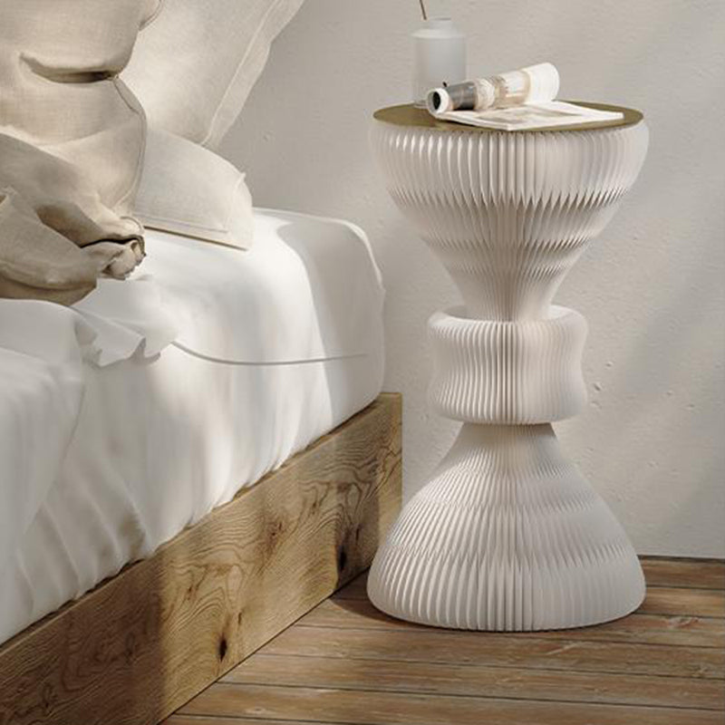 Modern Minimalist Kraft Paper Acrylic Iron Decorative Round Drum-Shaped Side Table 1-Tier For Bedroom &amp; Living Room