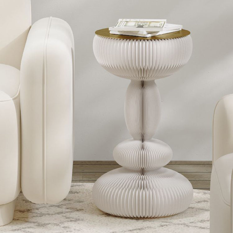 Modern Minimalist Kraft Paper Acrylic Iron Decorative Round Drum-Shaped Side Table 1-Tier For Bedroom &amp; Living Room