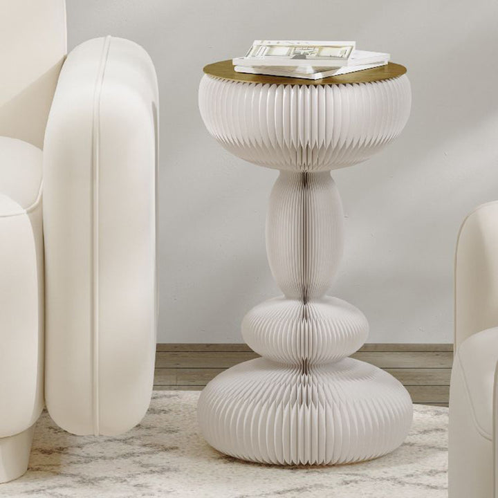 Modern Minimalist Kraft Paper Acrylic Iron Decorative Round Drum-Shaped Side Table 1-Tier For Bedroom &amp; Living Room