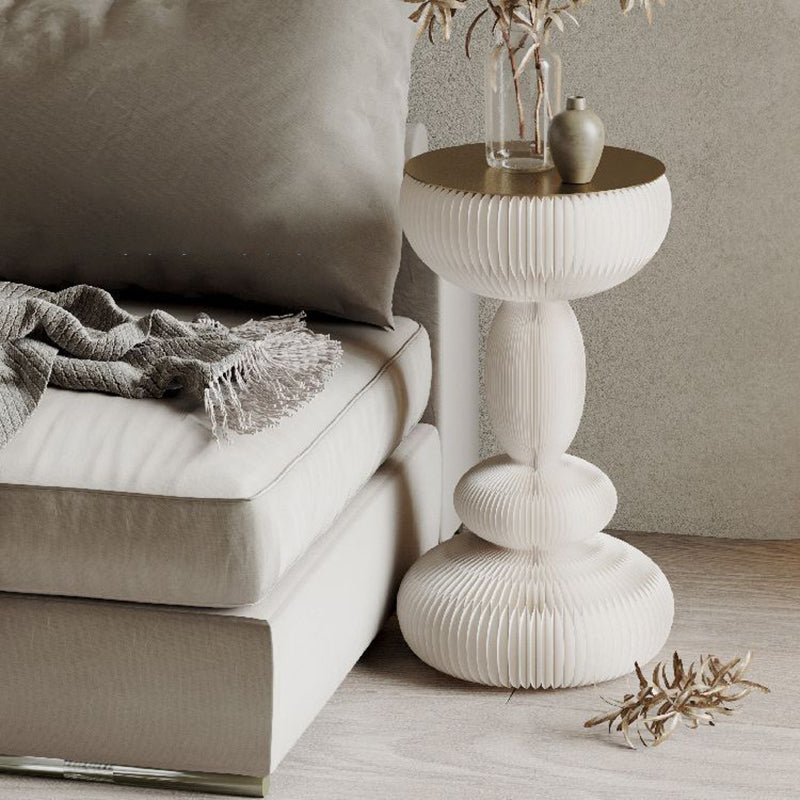 Modern Minimalist Kraft Paper Acrylic Iron Decorative Round Drum-Shaped Side Table 1-Tier For Bedroom &amp; Living Room