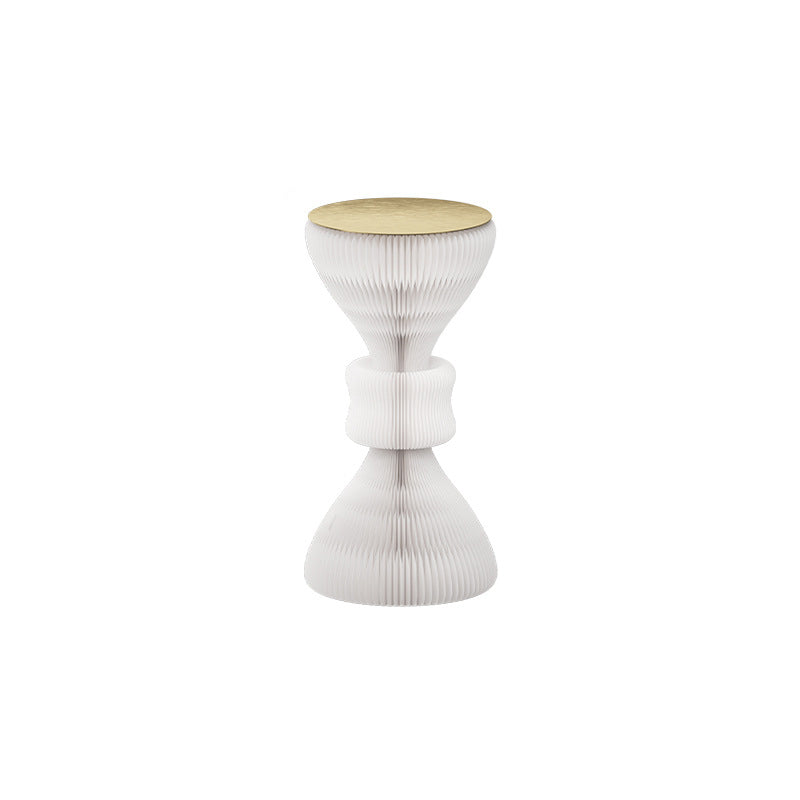 Modern Minimalist Kraft Paper Acrylic Iron Decorative Round Drum-Shaped Side Table 1-Tier For Bedroom &amp; Living Room
