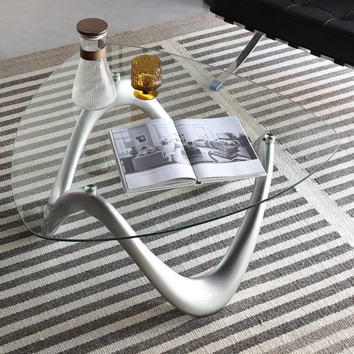 Modern Minimalist Tempered Glass ABS With Irregular Legs Triangular Coffee Table 1-Tier Coffee Table For Living Room