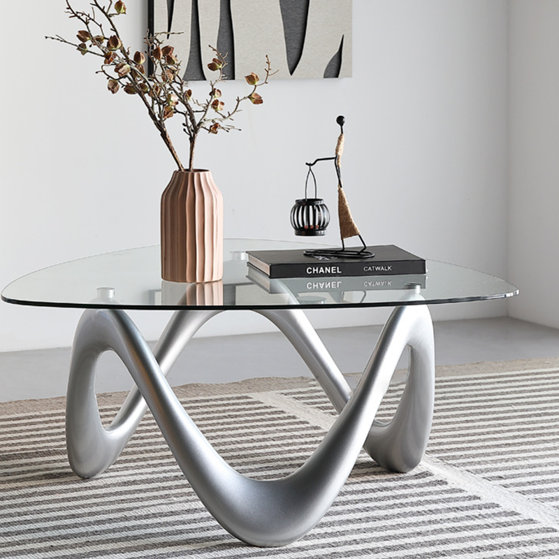 Modern Minimalist Tempered Glass ABS With Irregular Legs Triangular Coffee Table 1-Tier Coffee Table For Living Room