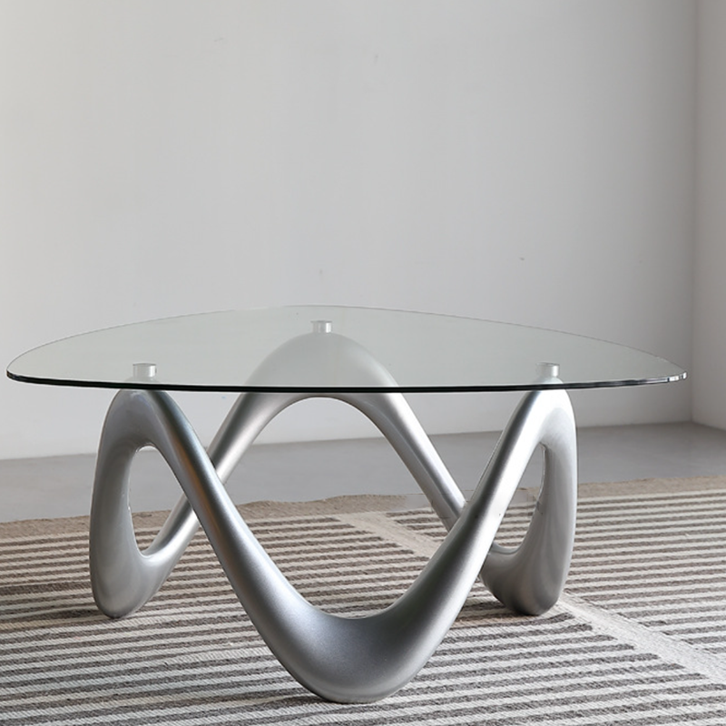 Modern Minimalist Tempered Glass ABS With Irregular Legs Triangular Coffee Table 1-Tier Coffee Table For Living Room