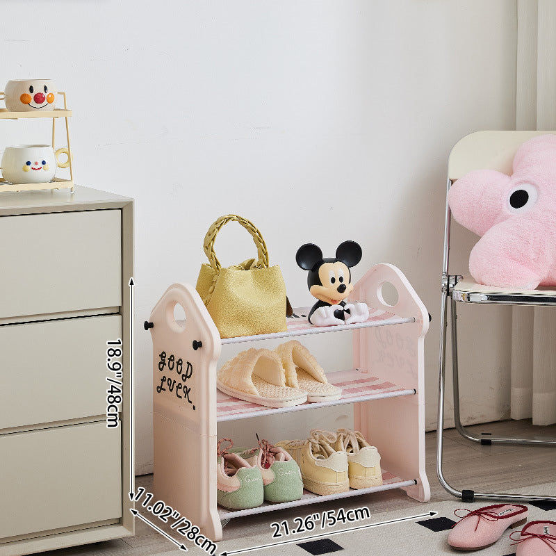 Modern Minimalist PP Fabric Steel Tube House-Shaped Space-Saving Pink And White Dustproof Shoe Organizer With Curtain Shoe Storage 3-6 Tier For Entryway