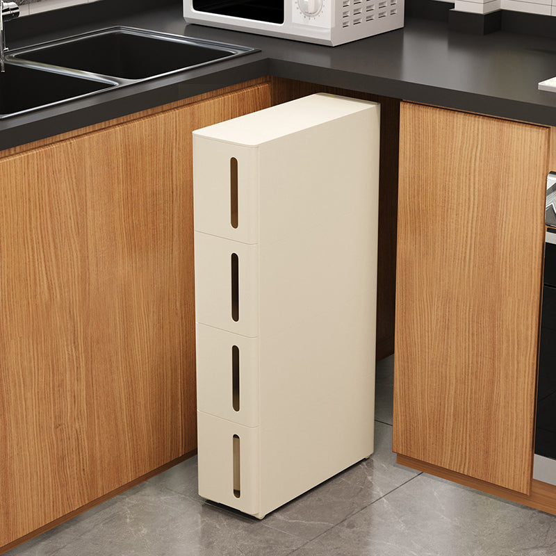 Modern Minimalist PP Plastic Slim Rolling Space-Saving Lightweight Storage Cabinet 4-Tier For Living Room
