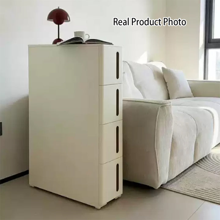 Modern Minimalist PP Plastic Slim Rolling Space-Saving Lightweight Storage Cabinet 4-Tier For Living Room