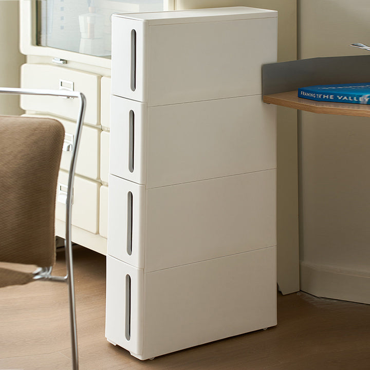 Modern Minimalist PP Plastic Slim Rolling Space-Saving Lightweight Storage Cabinet 4-Tier For Living Room