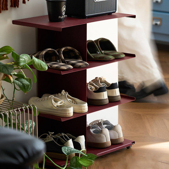 Modern Minimalist Cold-Rolled Steel Rectangular Space-Saving Decorative Movable 4-Tier Shoe Storage For Entryway &amp; Living Room