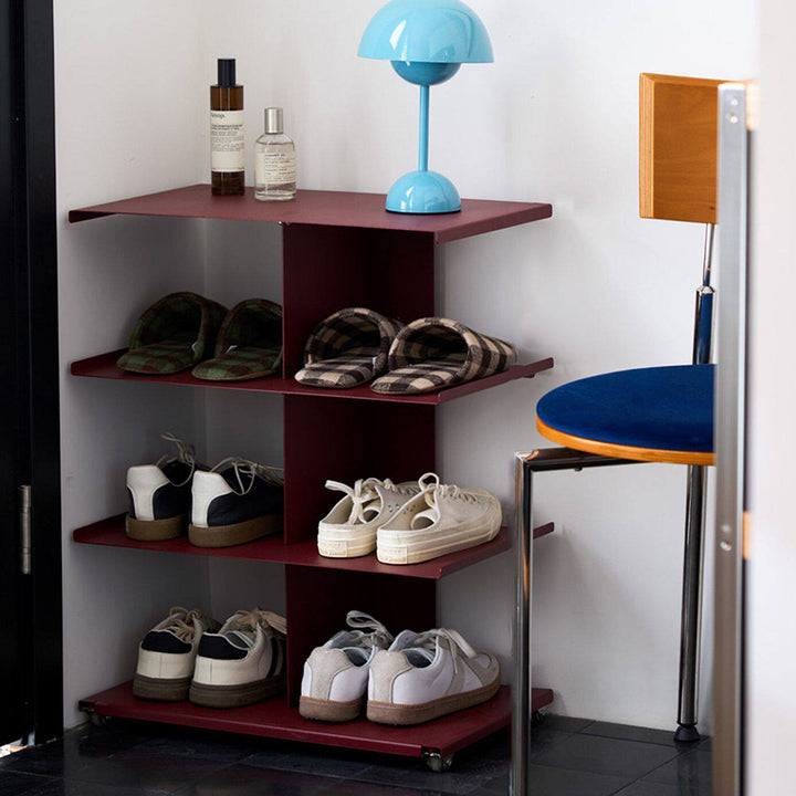 Modern Minimalist Cold-Rolled Steel Rectangular Space-Saving Decorative Movable 4-Tier Shoe Storage For Entryway &amp; Living Room