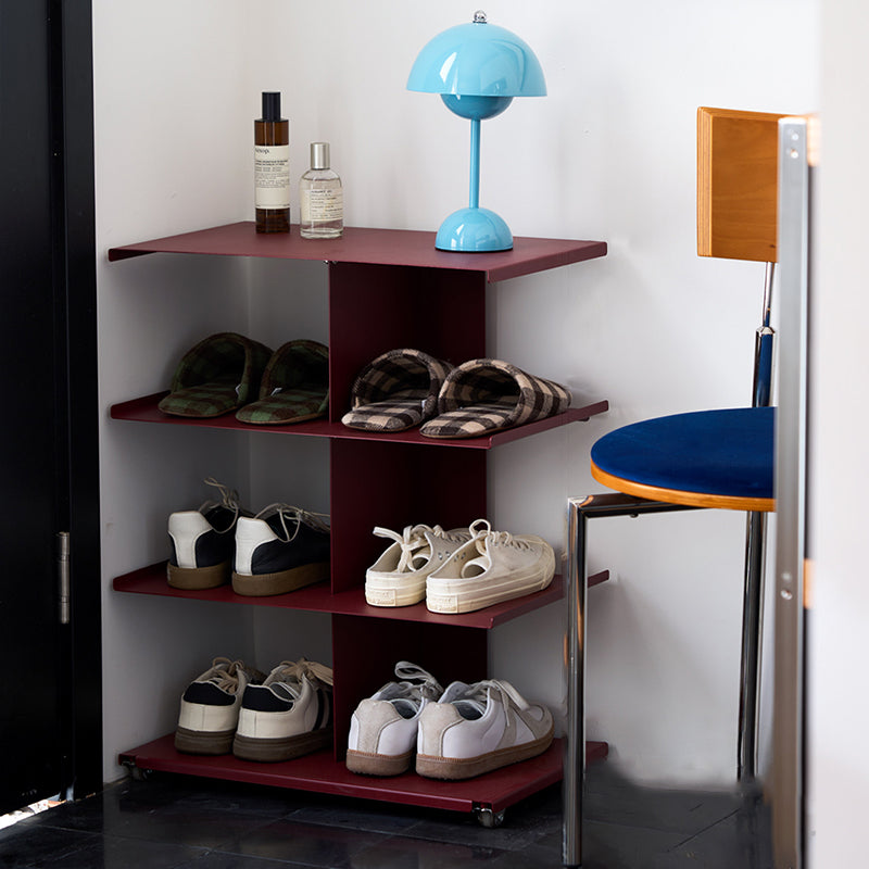 Modern Minimalist Cold-Rolled Steel Rectangular Space-Saving Decorative Movable 4-Tier Shoe Storage For Entryway &amp; Living Room