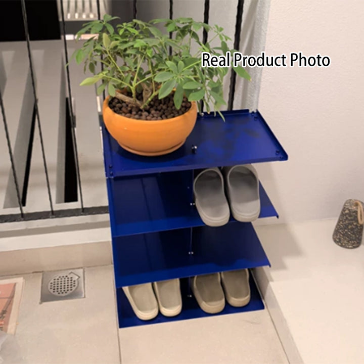 Modern Minimalist Cold-Rolled Steel Rectangular Space-Saving Decorative Movable 4-Tier Shoe Storage For Entryway &amp; Living Room