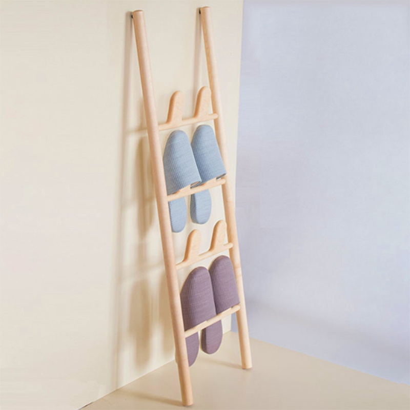 Modern Minimalist Beech Wood Ladder-Style Space-Saving Decorative 4-Tier Shoe Storage Rack For Entryway