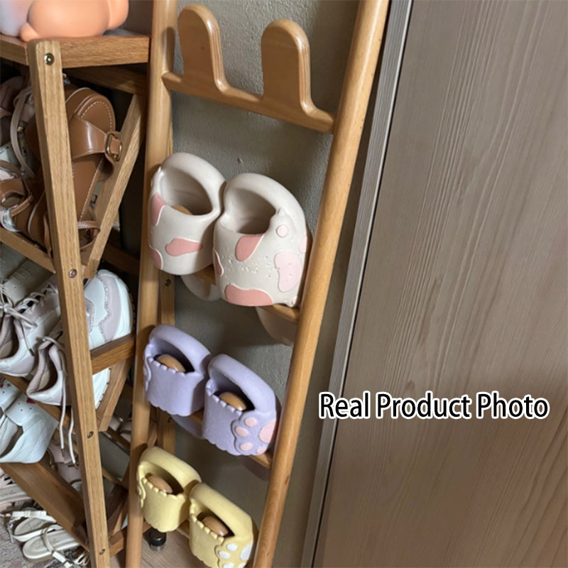 Modern Minimalist Beech Wood Ladder-Style Space-Saving Decorative 4-Tier Shoe Storage Rack For Entryway
