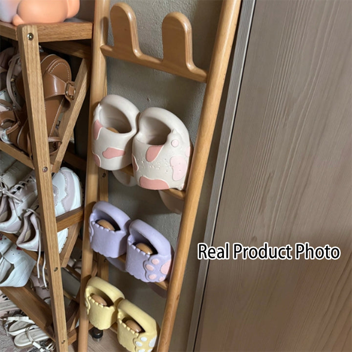 Modern Minimalist Beech Wood Ladder-Style Space-Saving Decorative 4-Tier Shoe Storage Rack For Entryway