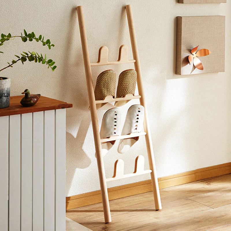 Modern Minimalist Beech Wood Ladder-Style Space-Saving Decorative 4-Tier Shoe Storage Rack For Entryway