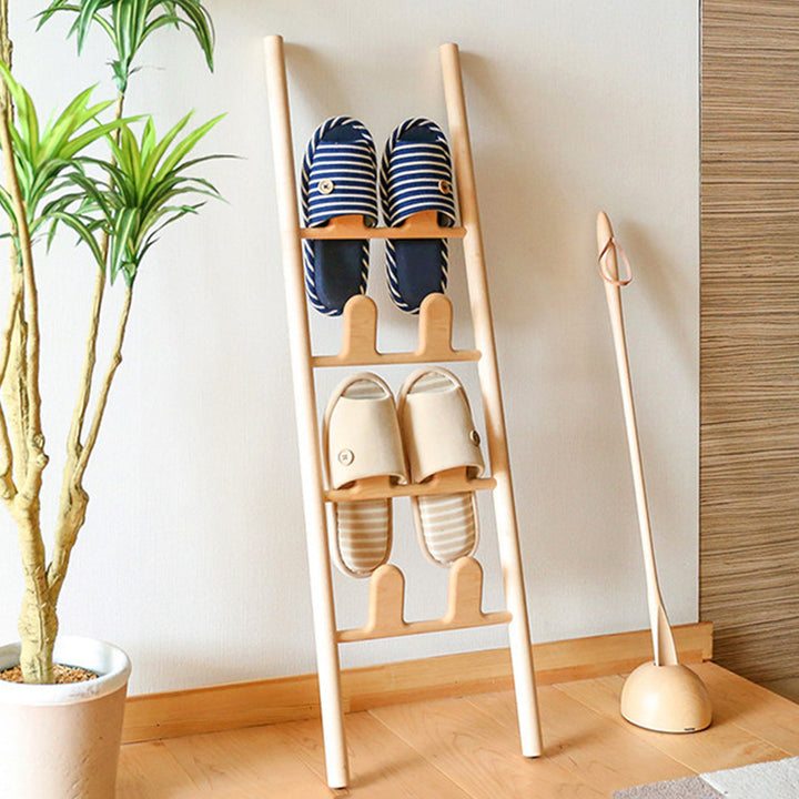 Modern Minimalist Beech Wood Ladder-Style Space-Saving Decorative 4-Tier Shoe Storage Rack For Entryway