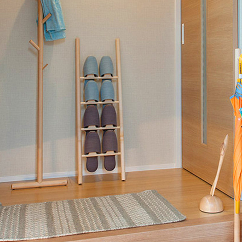 Modern Minimalist Beech Wood Ladder-Style Space-Saving Decorative 4-Tier Shoe Storage Rack For Entryway