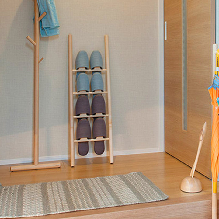 Modern Minimalist Beech Wood Ladder-Style Space-Saving Decorative 4-Tier Shoe Storage Rack For Entryway