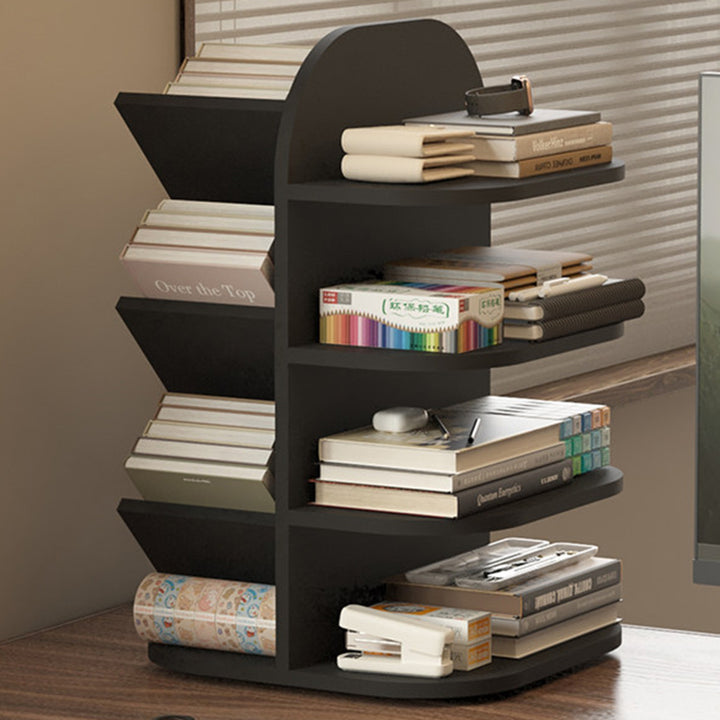 Modern Minimalist MDF Rotatable Dual-Sided Design Decorative Space-Saving Curved Kid Storage Rack 4-Tier For Living Room