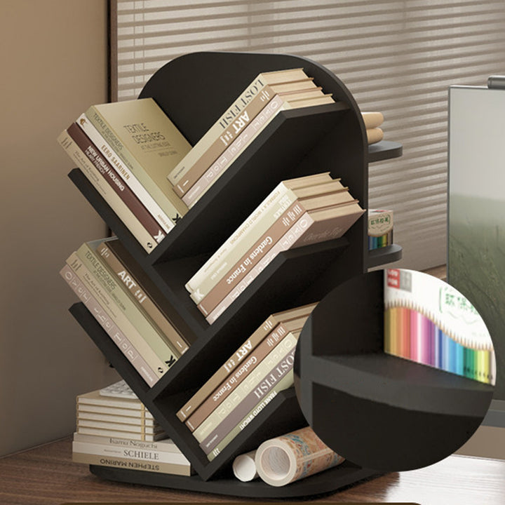 Modern Minimalist MDF Rotatable Dual-Sided Design Decorative Space-Saving Curved Kid Storage Rack 4-Tier For Living Room